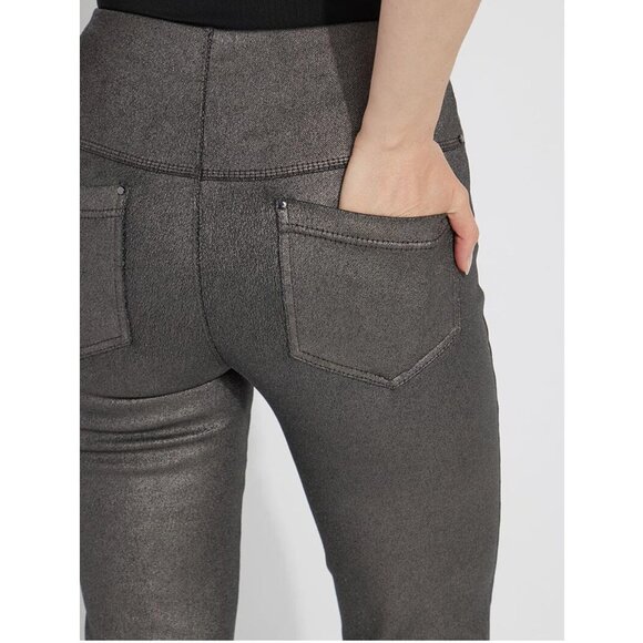 Lyssé Metallic Coated Baby Boot Knit Denim in Metallic Cocoa - Sz L - NWT - Picture 5 of 12